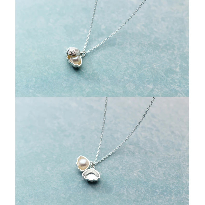 Modian New Solid 925 Sterling Silver Natural Freshwater Pearl Shell Fashion Necklace Pendants For Women Classic Charm Jewelry