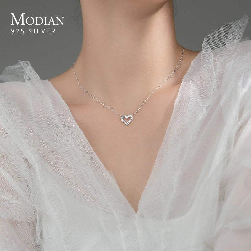 Modian A Row Glittering Zirconia Lovely Hearts Shape 925 Sterling Silver Pendant for Women Girl Enggement Party Fine Jewelry