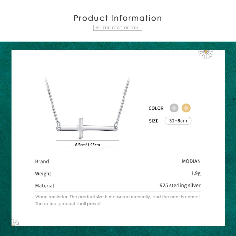 Gargantilla con cruz sencilla y exquisita de Modian, 100 % plata de ley 925, cadena clásica brillante, colgante para mujer, joyería