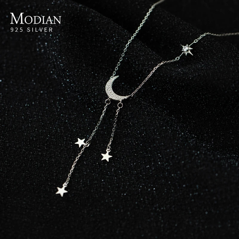 Gargantilla corta MODIAN de plata esterlina 925 maciza con diseño de luna y estrellas, cadena de eslabones con dijes para mujer, joyería fina, regalos