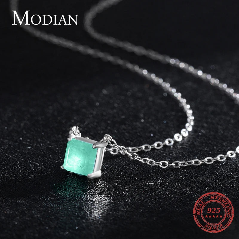 Collar de cadena de turmalina con dije clásico de Modian en plata de ley 925 auténtica para mujer, joyería de boda con colgante de caja.