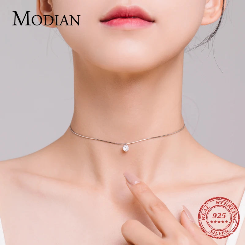 Gargantilla Modian 100% de plata de ley 925 con circonita cúbica transparente, moderna y sencilla, con cadena de eslabones para mujer, joyería fina para fiestas.