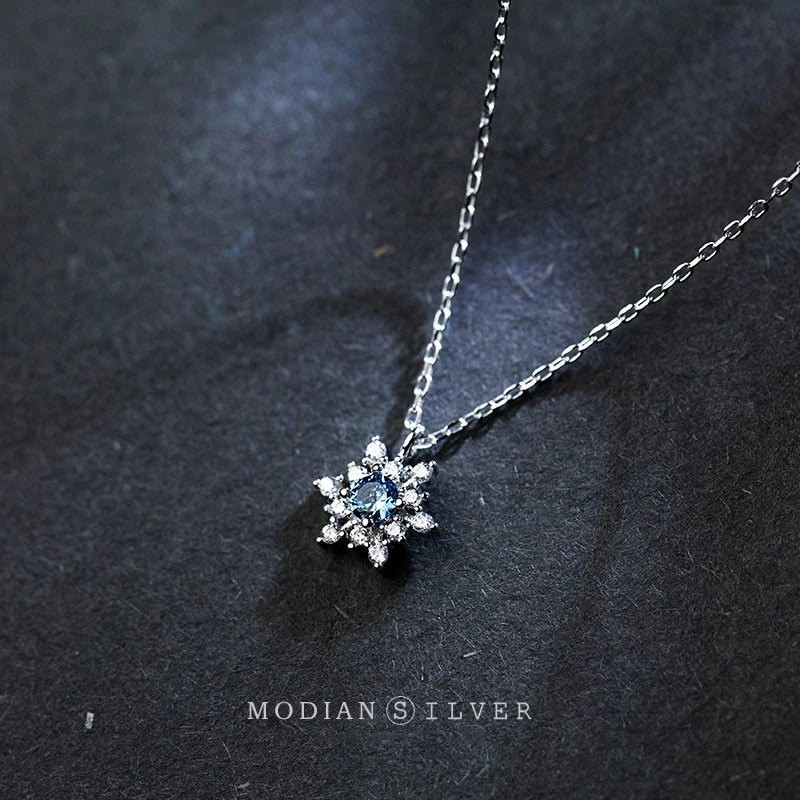 Modian Hot Sale Luminous CZ Snowflake Sterling Silver 925 Pendant Necklace for Women Link Chain Fashion Wedding Original Jewelry