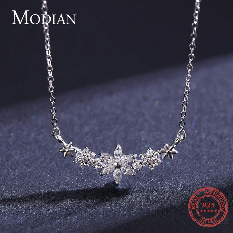 Modian 925 Sterling Silver Dazzling Clear CZ With Daisy Flower Pendant Necklace for Women Link Chain Wedding Engagement Jewelry