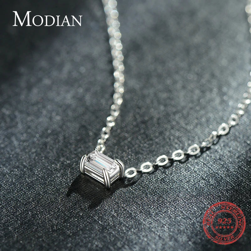 Collar con colgante de circonita AAA de plata esterlina 925 auténtica de Modian para mujer, collares de plata para mujer, joyería fina.