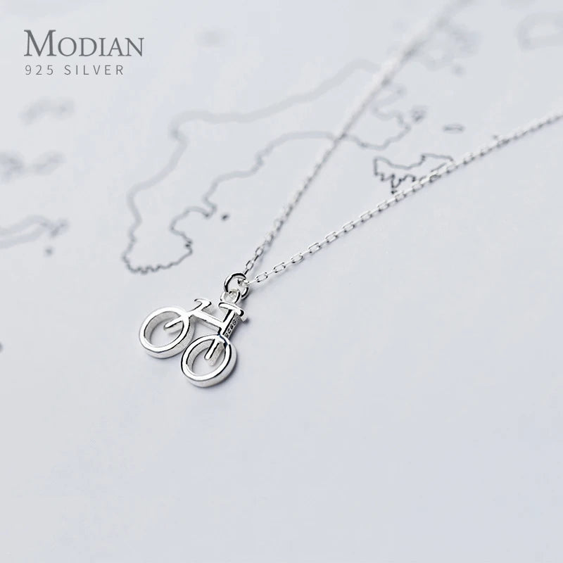 Colgante Modian de bicicleta pequeña y bonita de plata de ley 925 para mujer, estilo coreano, con diseño geométrico, joyería fina
