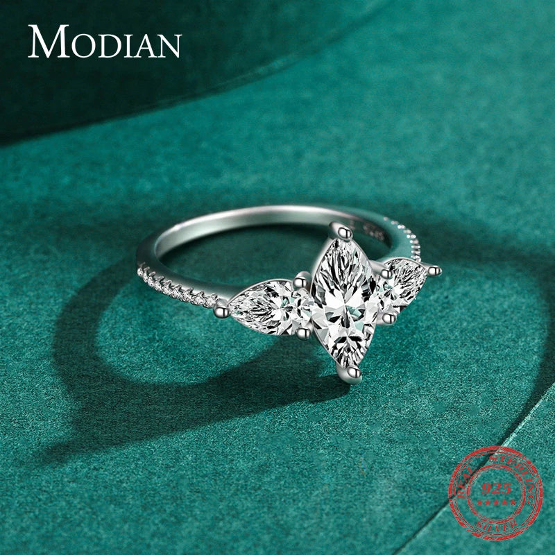 Anillo de boda MODIAN de plata de ley 925 de alta calidad con diamantes brillantes y circonita cúbica para mujer, joyería de compromiso.