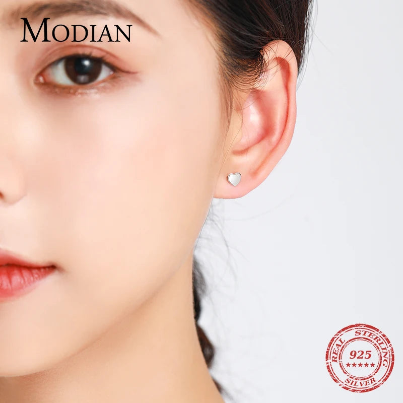 Pendientes Modian de plata de ley 925 100 % auténtica con forma de corazón, con cuentas redondas, joyería fina llamativa.