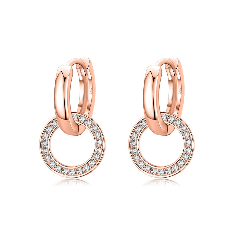 Pendientes Modian de plata de ley 925 con forma de círculo en oro rosa y circonita cúbica transparente para mujer, joyería de boda