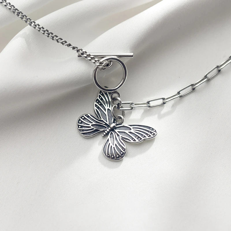 Modian 100% Real 925 Sterling Silver Retro Flying Butterfly Pendant Necklace for Women 2 Style Pendant Fine Jewelry Design