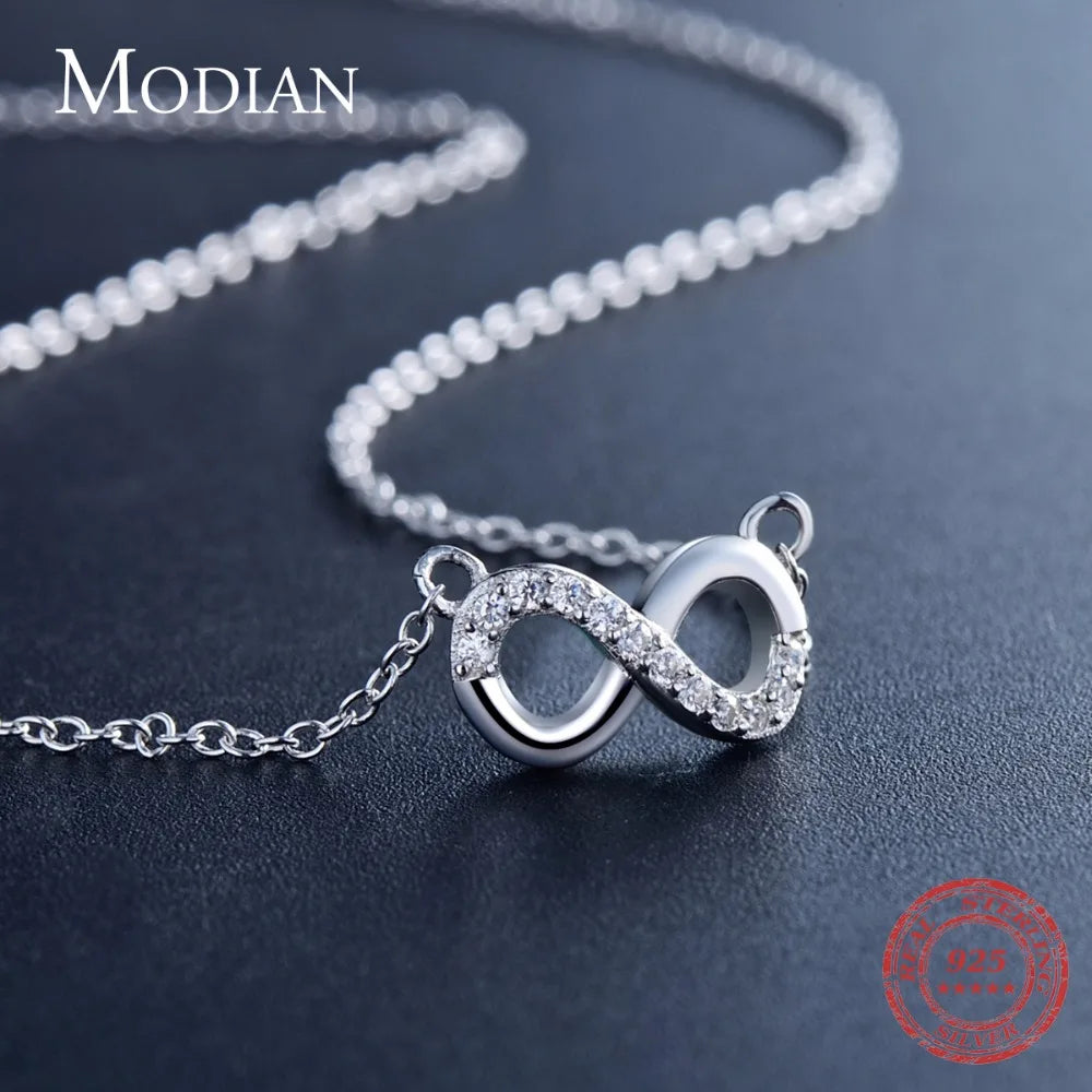 Collar con colgante de plata de ley 925 de Modian, diseño Mobius, cadena clásica de circonita cúbica a la moda para mujer, joyería de fiesta