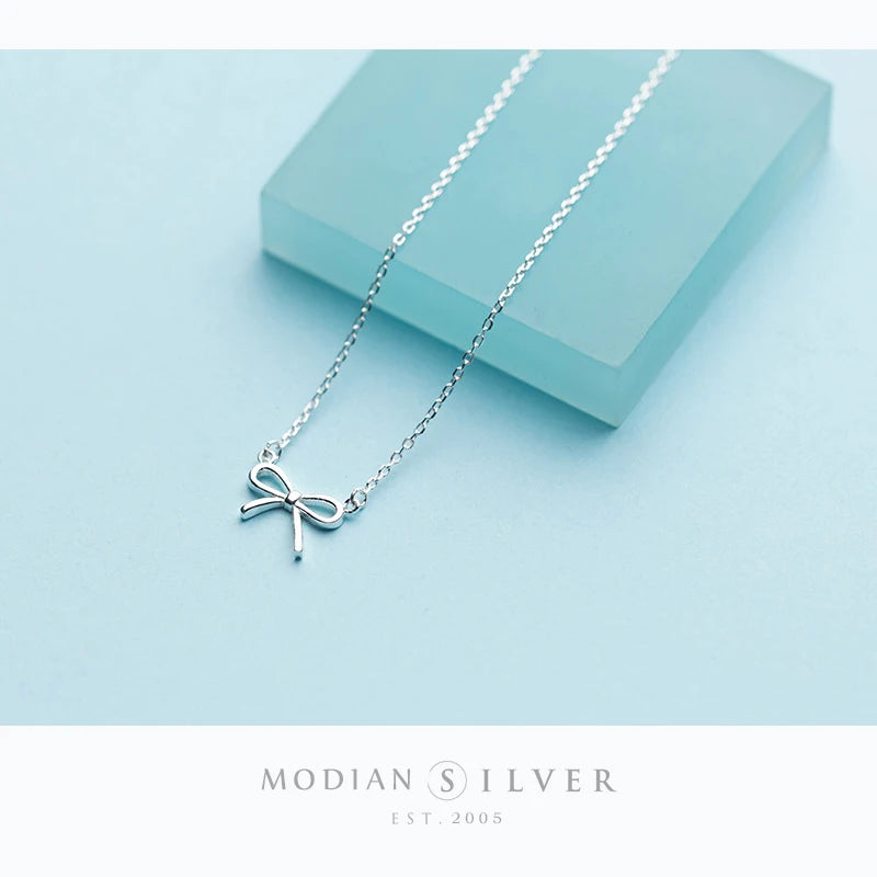Collar con colgante de lazo elegante de Modian, auténtica plata de ley 925, para mujer, joyería fina de moda, regalos, bisutería
