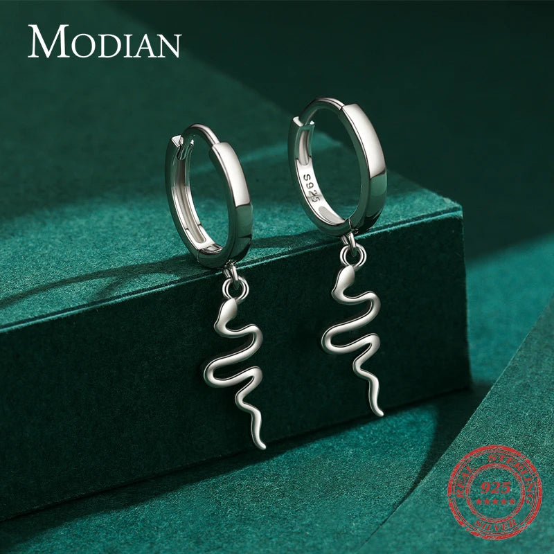 Pendientes de aro Modian de plata de ley 925 con diseño de serpiente, elegantes y sencillos, para mujeres y niñas, color dorado, joyería hipoalergénica.