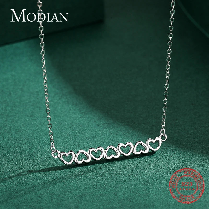 Collar de moda Modian con tres corazones de colores, plata de ley 925 maciza, cadena romántica de amor para mujer, joyería de boda, regalos