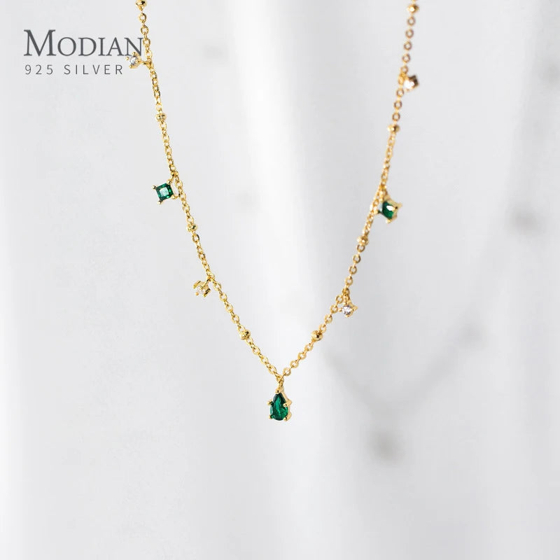 MODIAN Gold Color Fashion Necklace Real 925 Sterling Silver Geometric Zirconia Luxury Chain Choker for Women Fine Jewelry Gift