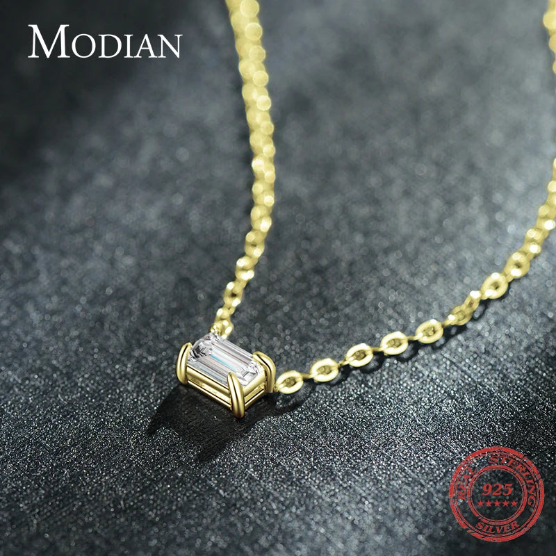 Collar con colgante de circonita AAA de plata esterlina 925 auténtica de Modian para mujer, collares de plata para mujer, joyería fina.