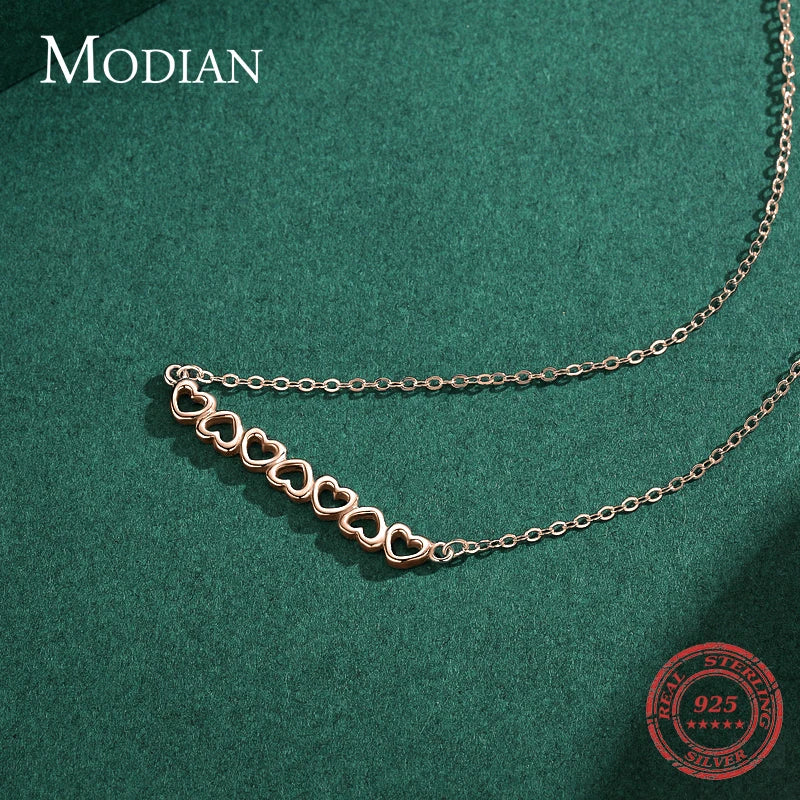 Collar de moda Modian con tres corazones de colores, plata de ley 925 maciza, cadena romántica de amor para mujer, joyería de boda, regalos