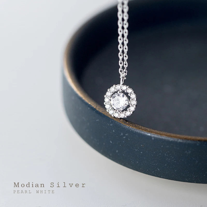 Collar con colgante geométrico de circonita cúbica luminosa de plata de ley 925 de Modian Fashion para mujer, cadena de eslabones ajustable, joyería fina, nuevo