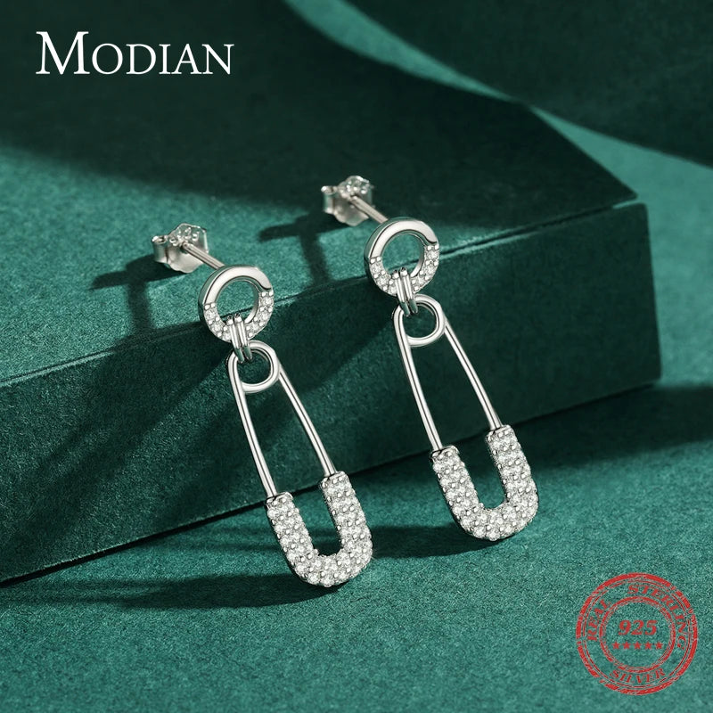 Pendientes Modian de plata de ley 925 para mujer y niña, deslumbrantes pendientes con circonita cúbica transparente, broche moderno, joyería fina para bodas.