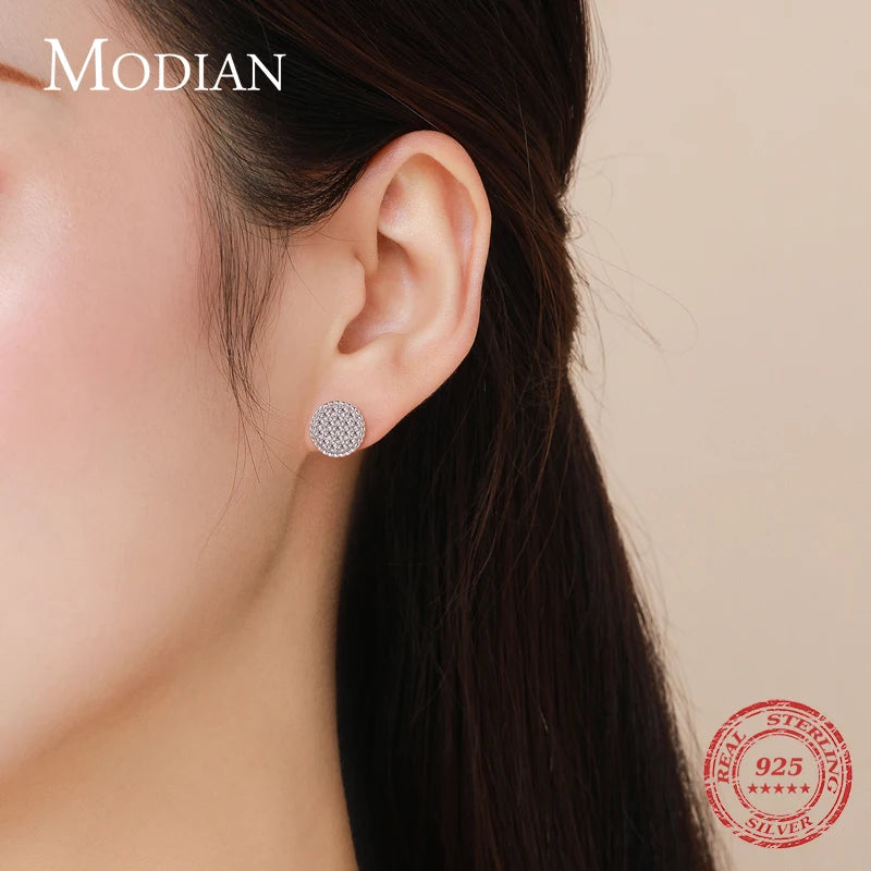 Pendientes Modian de plata de ley 925 con botones de lujo para mujer, con circonitas cúbicas transparentes y brillantes, redondos y sencillos, joyería fina para bodas.