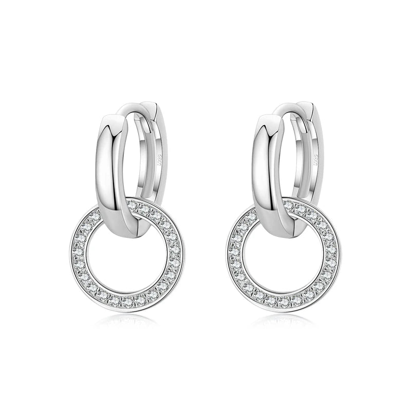 Pendientes Modian de plata de ley 925 con forma de círculo en oro rosa y circonita cúbica transparente para mujer, joyería de boda