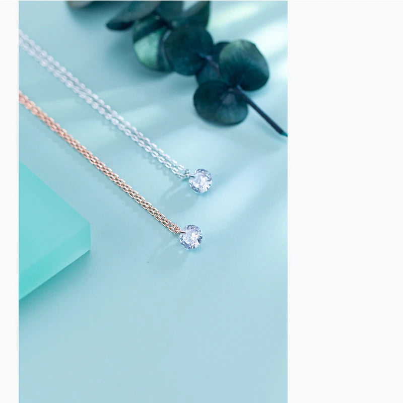 Collar Modian de cadena de circonitas transparentes y redondas de plata de ley 100 % 925 con colgante para mujer, joyería de boda, regalo