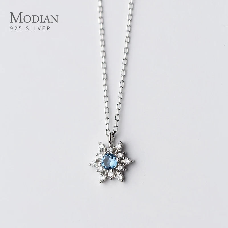 Modian Hot Sale Luminous CZ Snowflake Sterling Silver 925 Pendant Necklace for Women Link Chain Fashion Wedding Original Jewelry