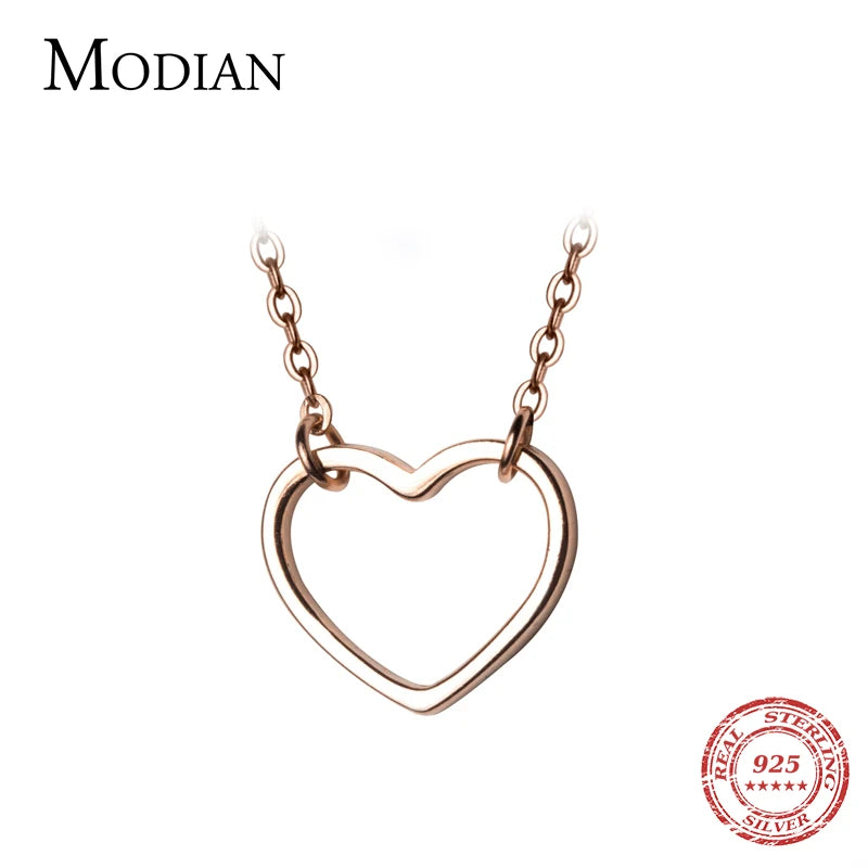 Collar con colgante de corazón romántico de Modian, de 3 colores, para mujer, 100 % plata de ley 925, joyería de aniversario