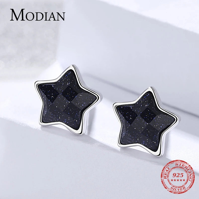 Pendientes MODIAN de plata de ley 925 con diseño de galaxia y estrellas brillantes, luminosos, para mujer, joyería de plata de moda.