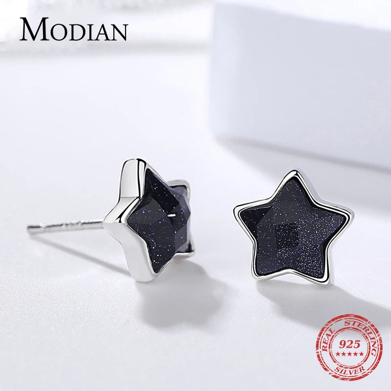 Pendientes MODIAN de plata de ley 925 con diseño de galaxia y estrellas brillantes, luminosos, para mujer, joyería de plata de moda.