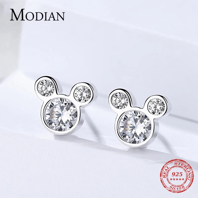 Modian - Pendientes de plata de ley 925 con forma de oso, diseño de oso y circonita cúbica transparente, para mujer