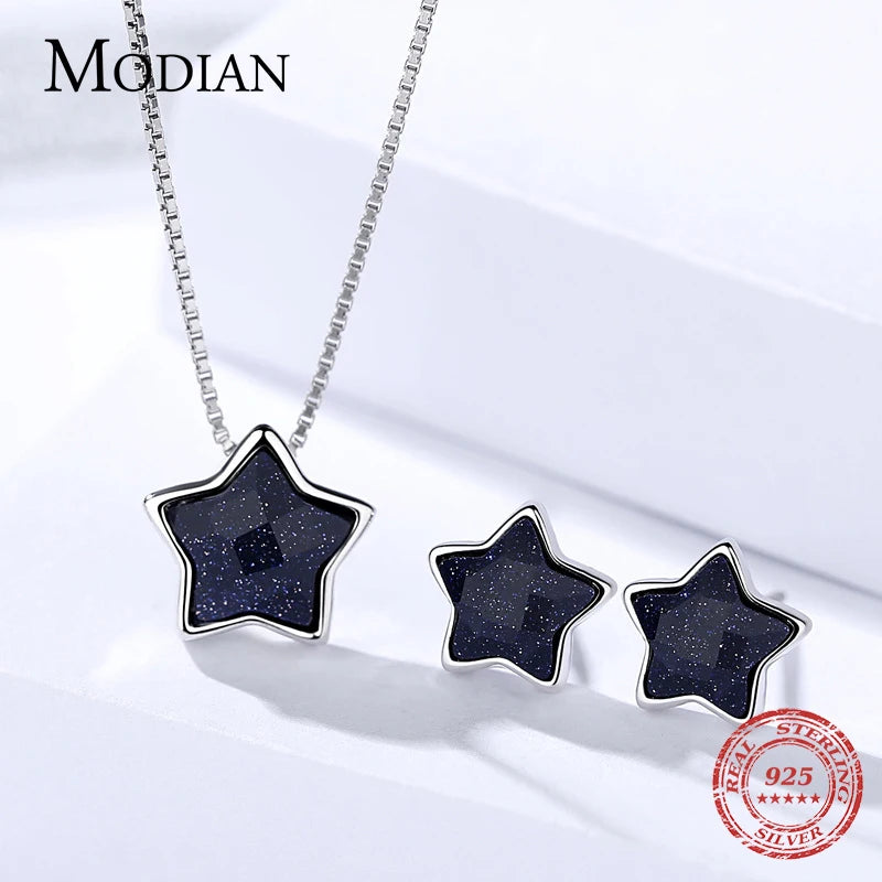 Pendientes MODIAN de plata de ley 925 con diseño de galaxia y estrellas brillantes, luminosos, para mujer, joyería de plata de moda.