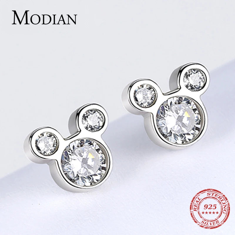 Modian - Pendientes de plata de ley 925 con forma de oso, diseño de oso y circonita cúbica transparente, para mujer