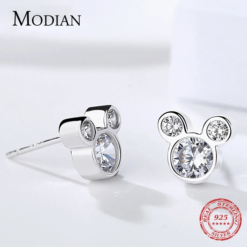 Modian - Pendientes de plata de ley 925 con forma de oso, diseño de oso y circonita cúbica transparente, para mujer