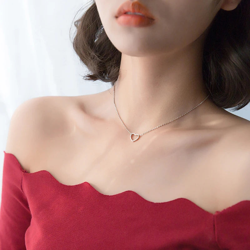 Collar con colgante de corazón romántico de Modian, de 3 colores, para mujer, 100 % plata de ley 925, joyería de aniversario