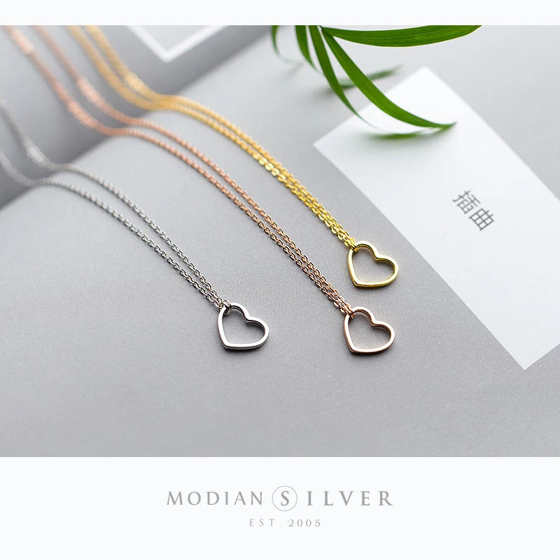 Collar con colgante de corazón romántico de Modian, de 3 colores, para mujer, 100 % plata de ley 925, joyería de aniversario