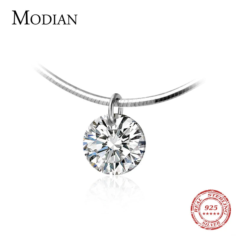 Collar con colgante redondo de circonita AAA deslumbrante de plata esterlina 925 pura de Modian para mujer, gargantilla de moda, joyería fina