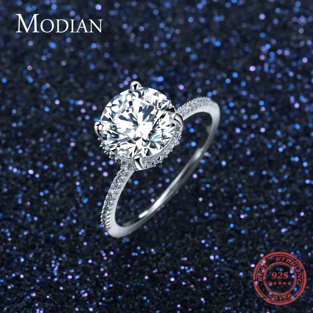 Anillo clásico Modian de lujo con diez corazones de circonita en plata de ley 925 auténtica, anillos de boda de moda, joyería de compromiso para mujer.