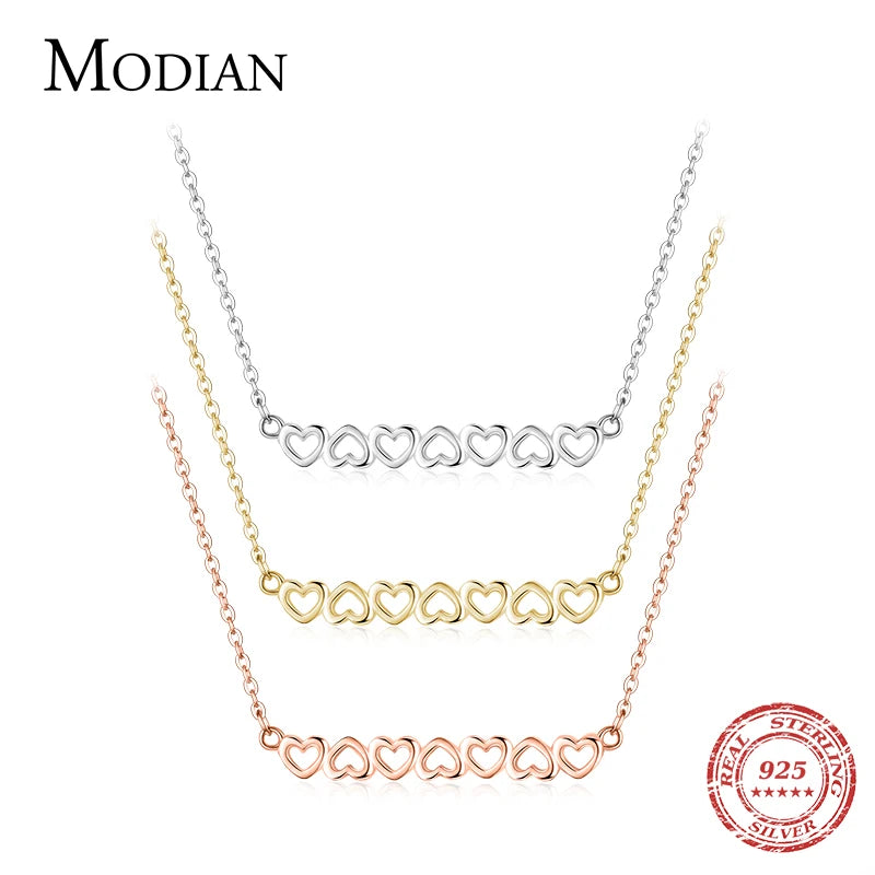 Collar de moda Modian con tres corazones de colores, plata de ley 925 maciza, cadena romántica de amor para mujer, joyería de boda, regalos