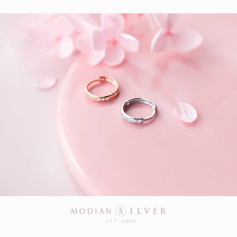 Pendientes de aro Modian con circonitas transparentes redondas y dijes simples, joyería de moda 100 % plata de ley 925, color oro rosa, para mujer, regalo