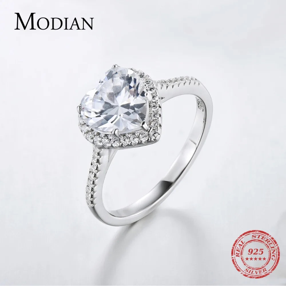 Anillo de compromiso con circonita cúbica de nivel AAAAA en plata de ley 925 con forma de corazón para mujeres y niñas, con caja de regalo.