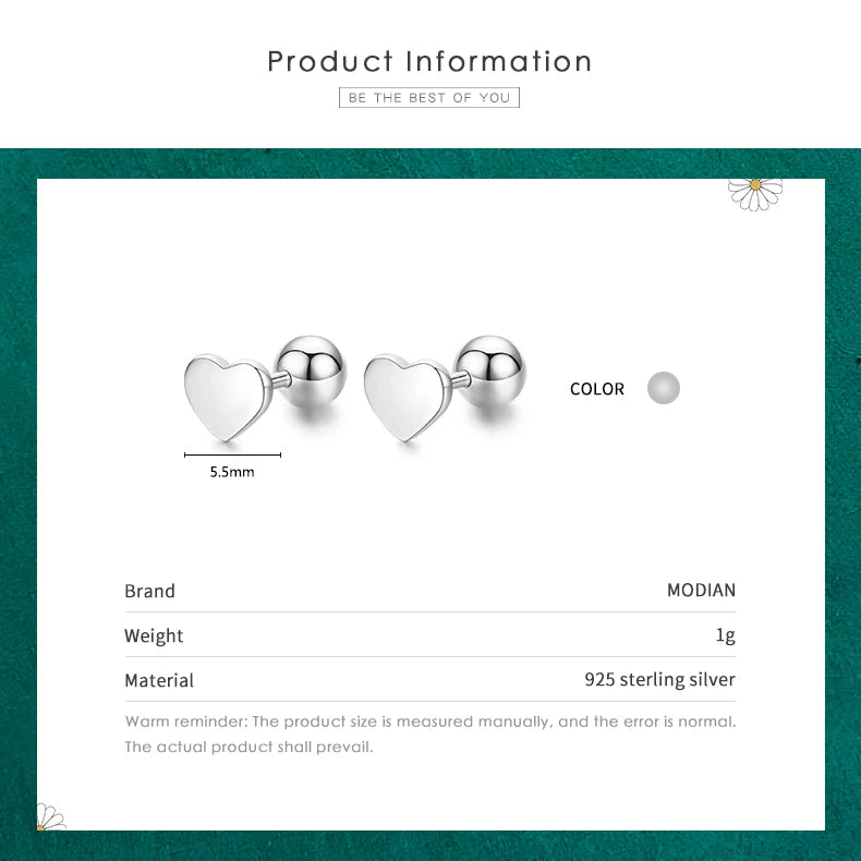 Pendientes Modian de plata de ley 925 100 % auténtica con forma de corazón, con cuentas redondas, joyería fina llamativa.