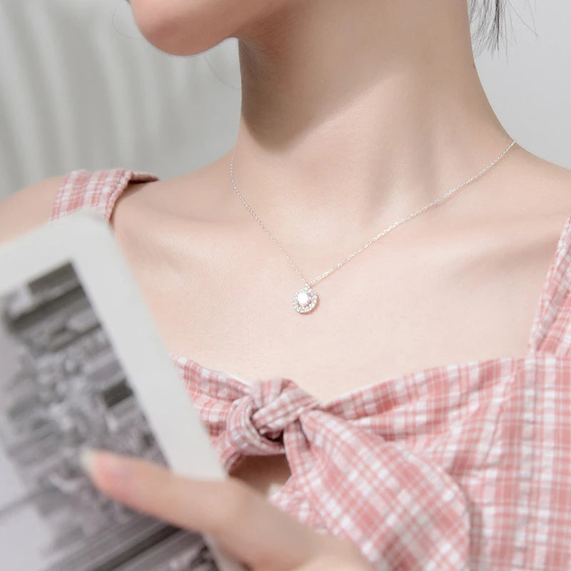 Collar con colgante geométrico de circonita cúbica luminosa de plata de ley 925 de Modian Fashion para mujer, cadena de eslabones ajustable, joyería fina, nuevo