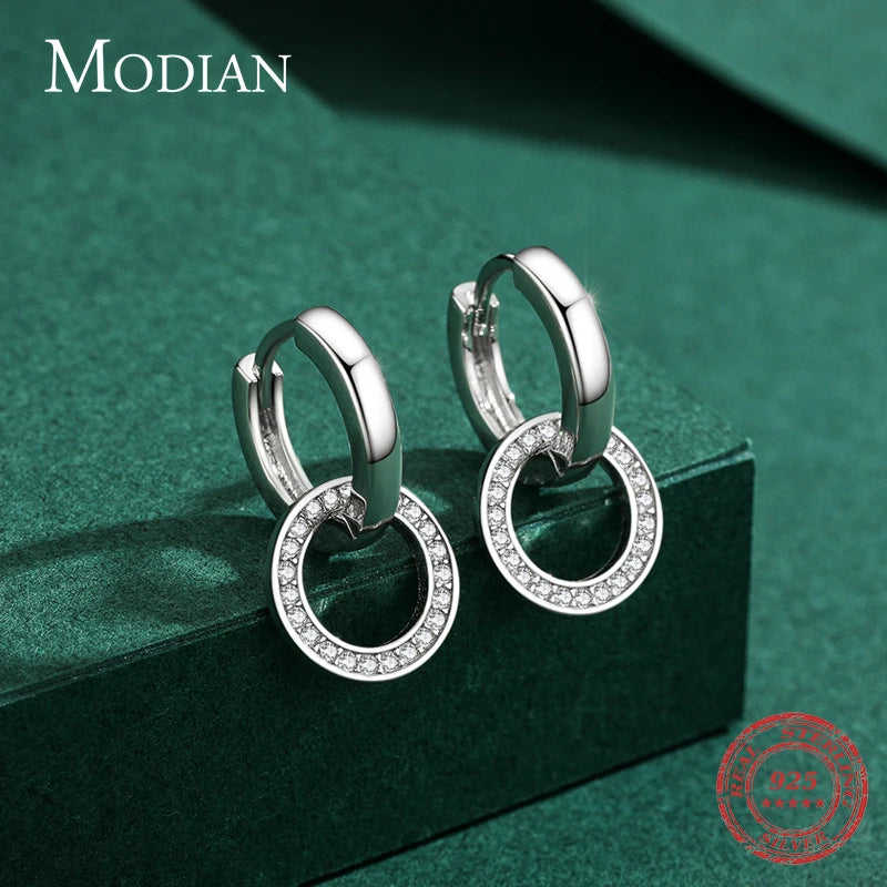 Pendientes Modian de plata de ley 925 con forma de círculo en oro rosa y circonita cúbica transparente para mujer, joyería de boda