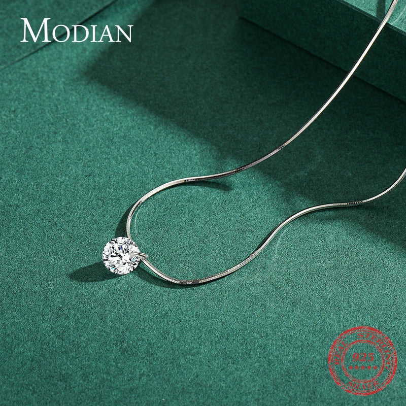 Gargantilla Modian 100% de plata de ley 925 con circonita cúbica transparente, moderna y sencilla, con cadena de eslabones para mujer, joyería fina para fiestas.