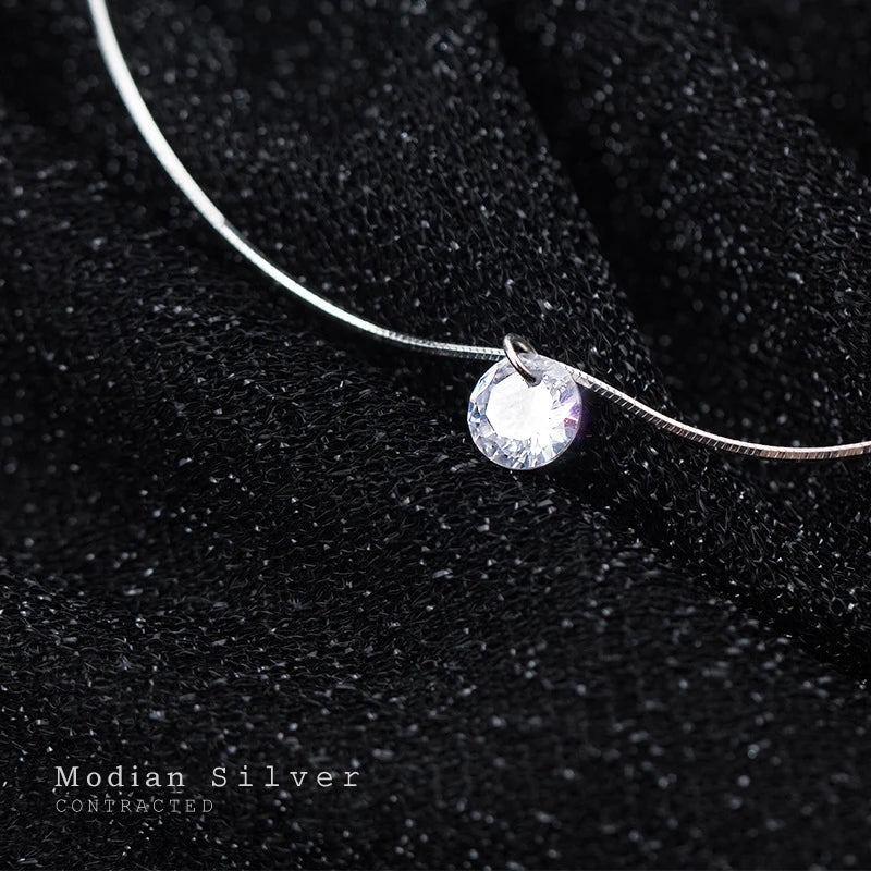 Collar con colgante redondo de circonita AAA deslumbrante de plata esterlina 925 pura de Modian para mujer, gargantilla de moda, joyería fina