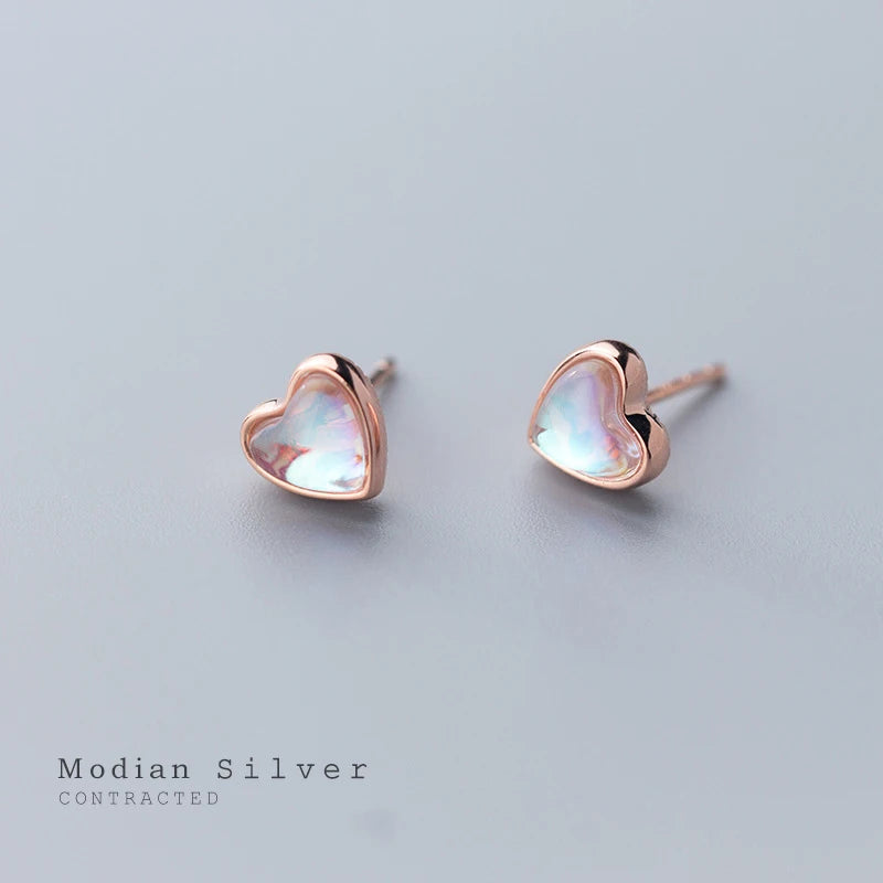 Pendientes Modian con forma de corazón para mujer, de plata de ley 925, con ópalo arcoíris, ideales para bodas, compromisos y otras ocasiones especiales.