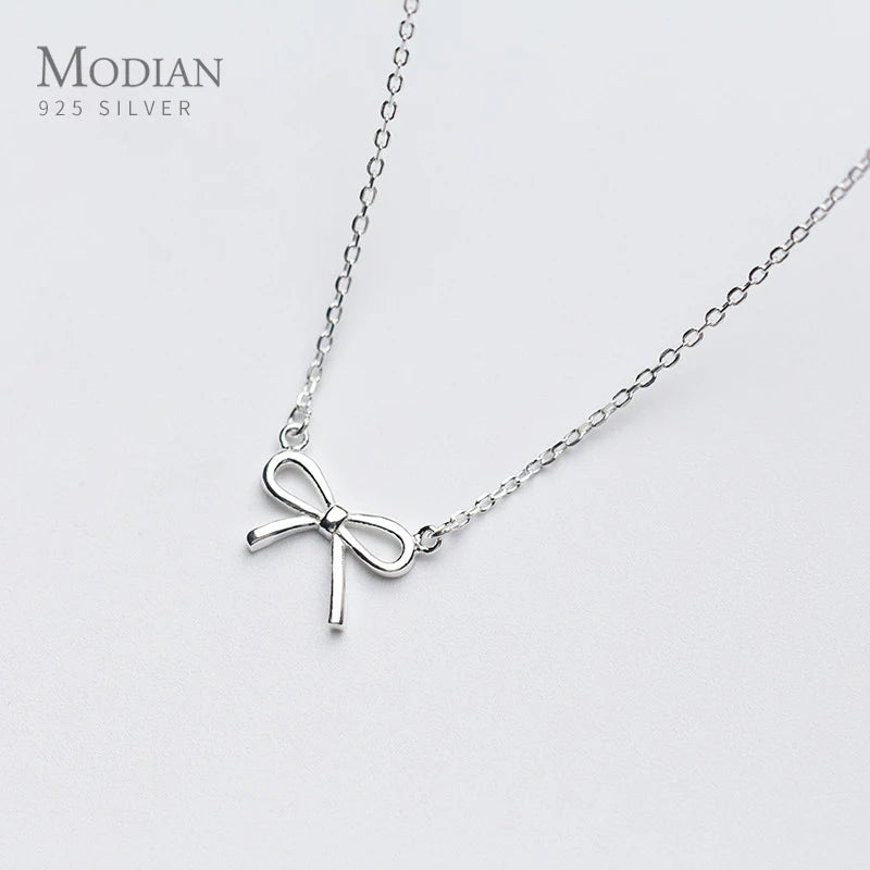 Collar con colgante de lazo elegante de Modian, auténtica plata de ley 925, para mujer, joyería fina de moda, regalos, bisutería
