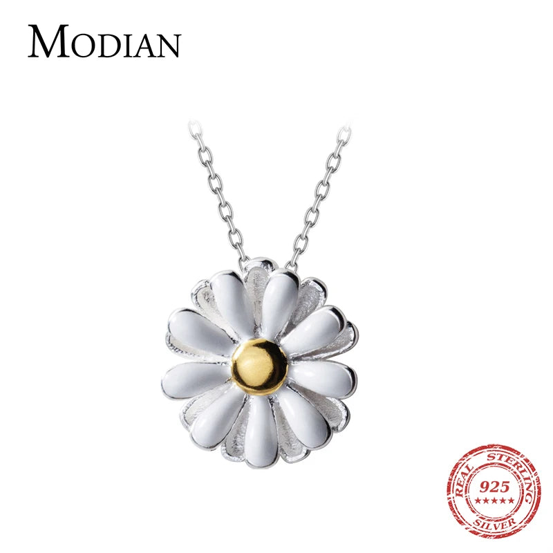 Modian 2021 New Brand Sun Daisy Flower Charm Necklaces Pendant Fashion Chain 925 Sterling Silver Jewelry For Women Present Gift