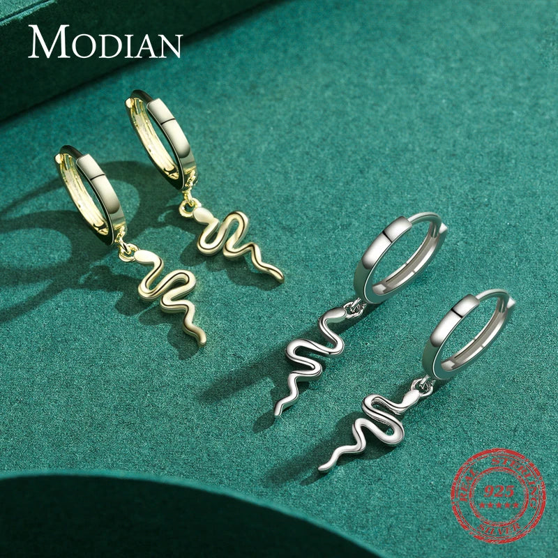 Pendientes de aro Modian de plata de ley 925 con diseño de serpiente, elegantes y sencillos, para mujeres y niñas, color dorado, joyería hipoalergénica.